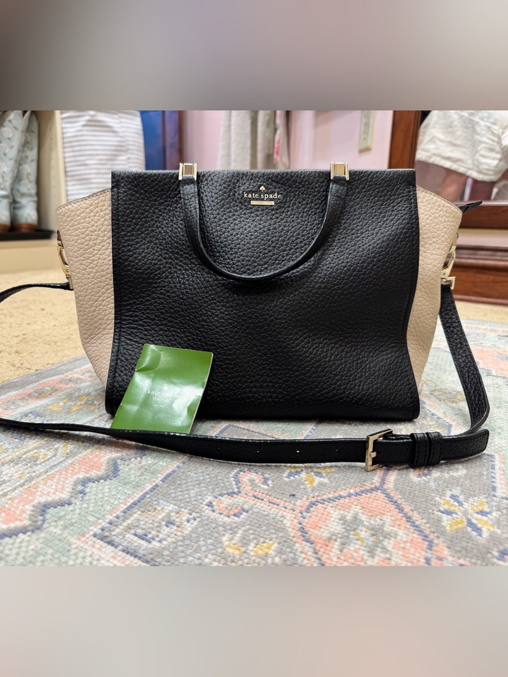 kate spade Black and Cream Pebbled Leather Tote